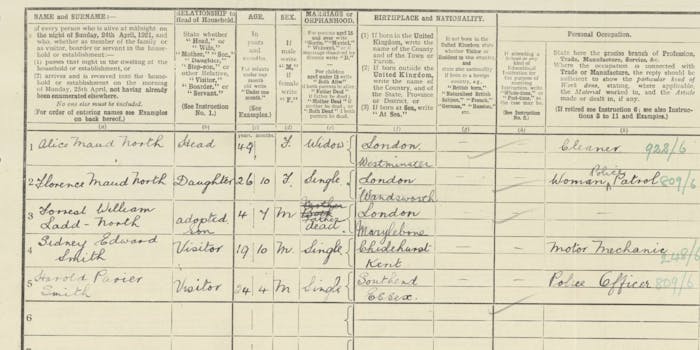 florence north in the 1921 census