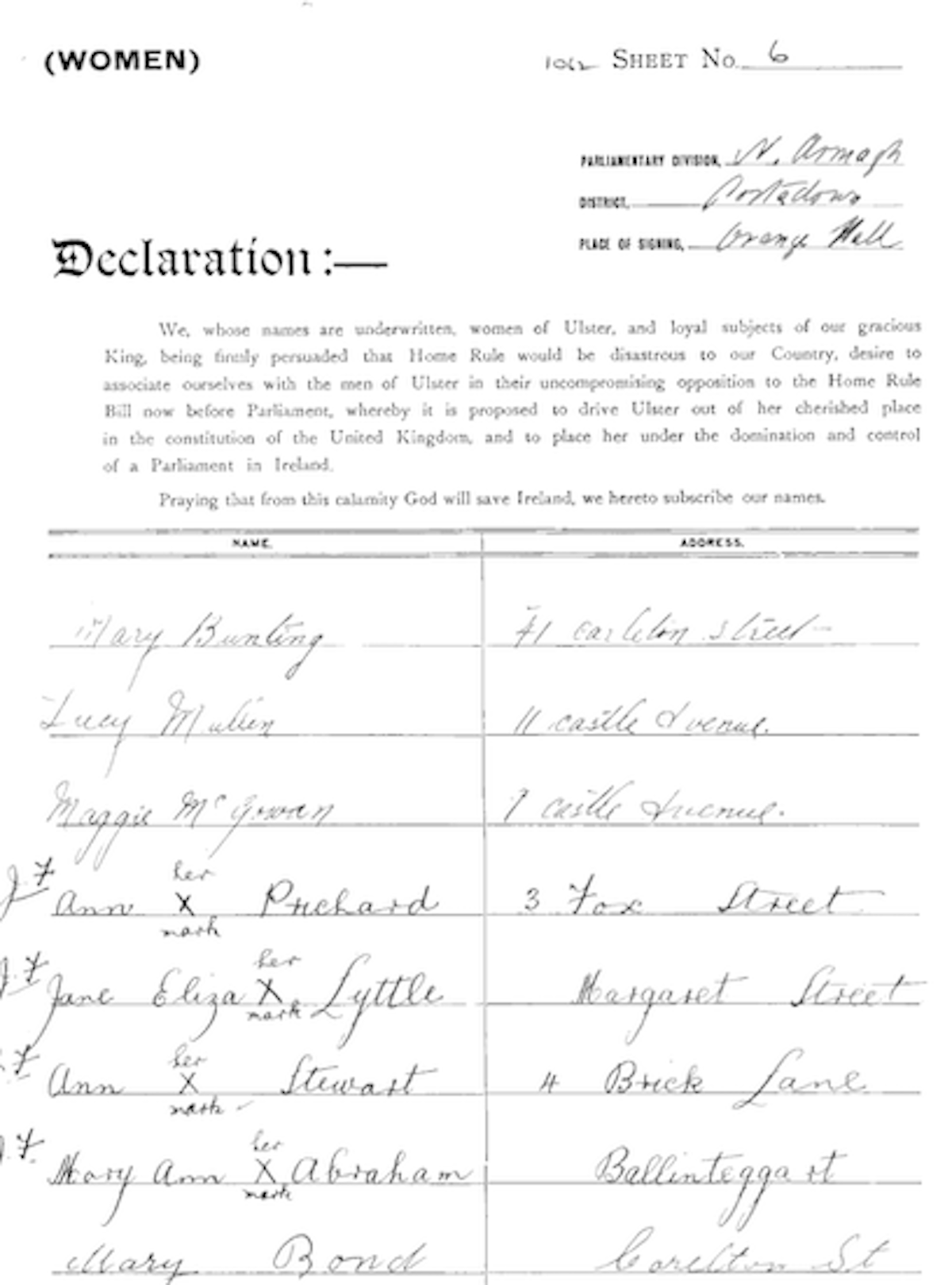 ulster covenant signatures from 1912