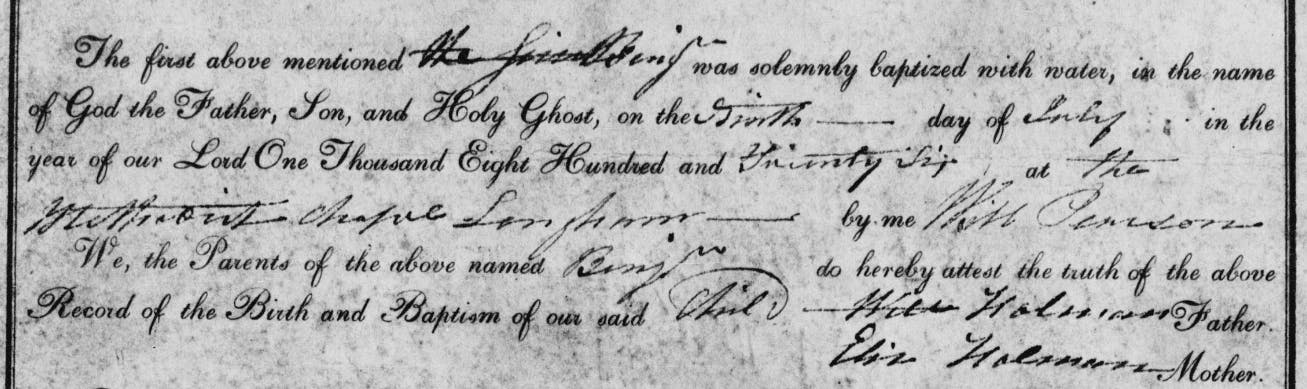 A parish baptism record from a Wesleyan Methodist in Norfolk.