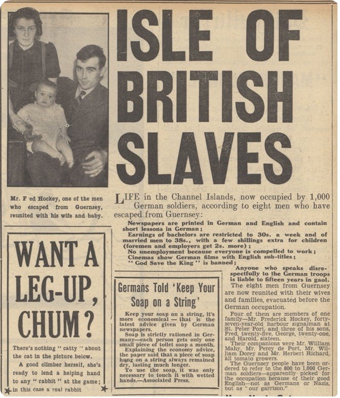 A newspaper article detailing life for Channel Islanders under German occupation