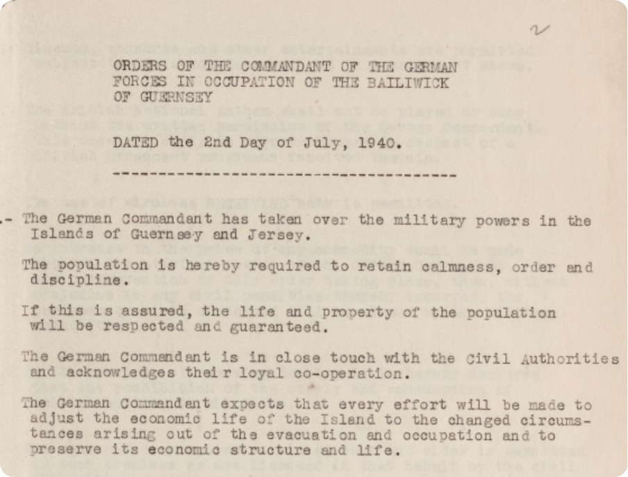 Occupation orders issued by Germany for the Channel Islands