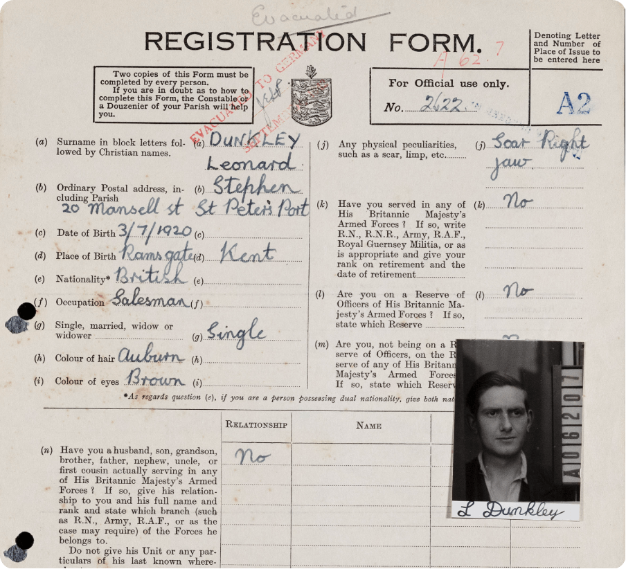 Occupation form for Leonard Dunkley
