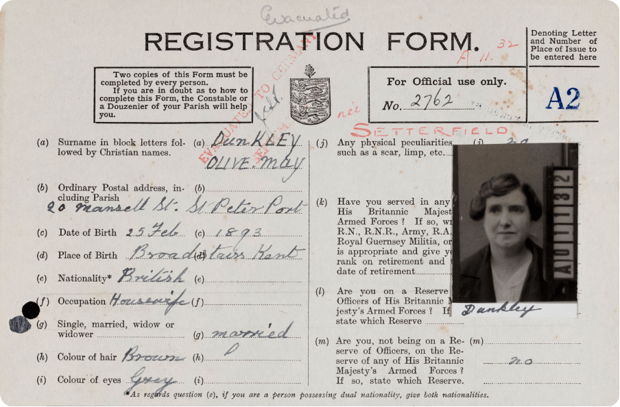 Occupation form for Olive Dunkley