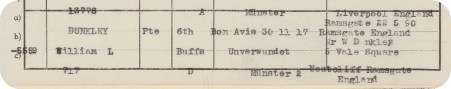 Prisoner of war record for William Dunkley