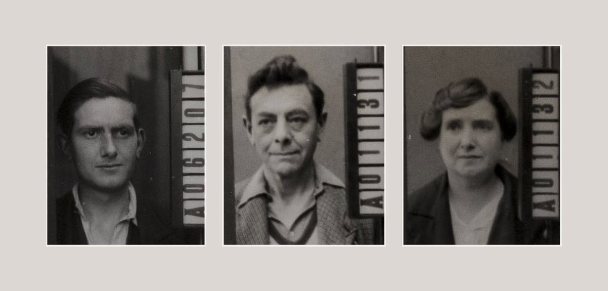 Black and white headshot images of Leonard, William and Olive Dunkley from their Occupation Forms.