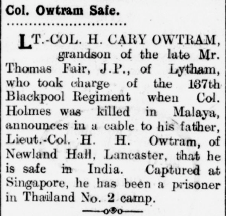 Henry Owtram reported safe
