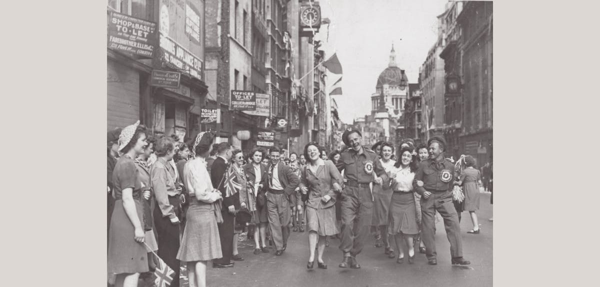 VE Day celebrations on the streets of London, 1945