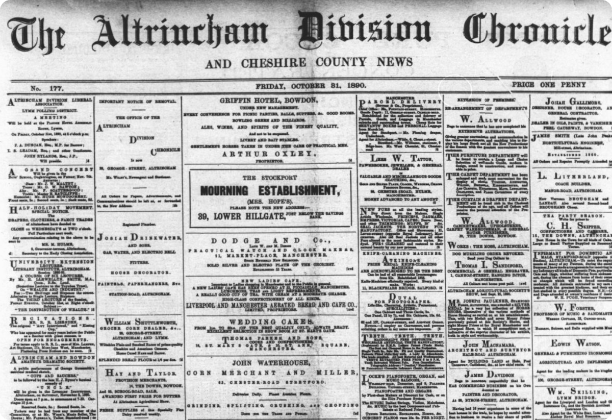 Altrincham Chronicle, 31 October 1890.