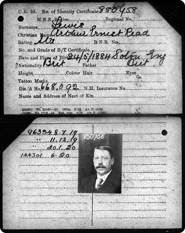 Arthur Ernest Read's Merchant Navy record