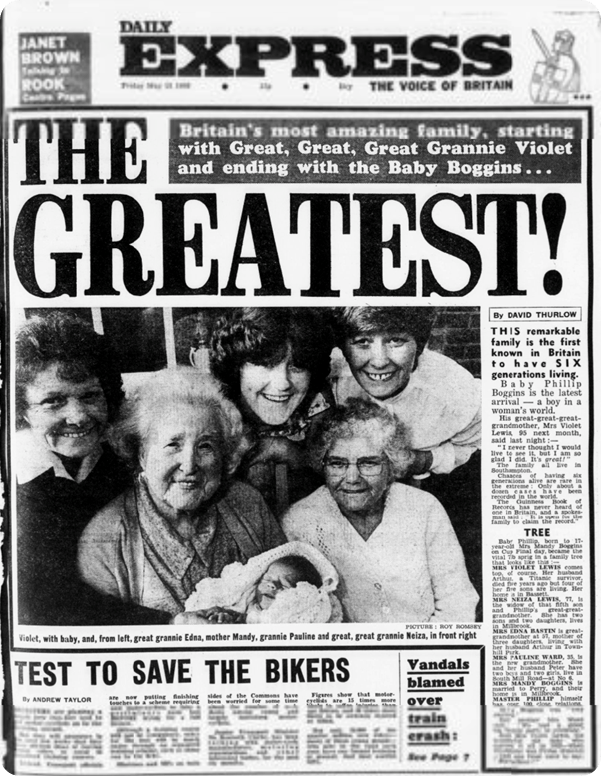 The family on the front page of the Daily Express, 23 May 1980