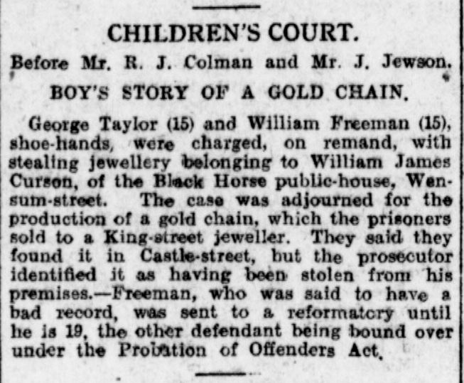 William's brush with the law as a teenager in a newspaper article. 
