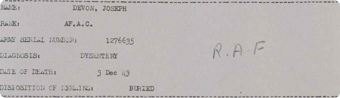 POW death record for Joseph Devon