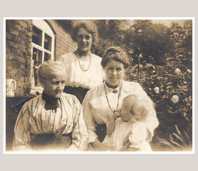 Historical photo of three women and a baby