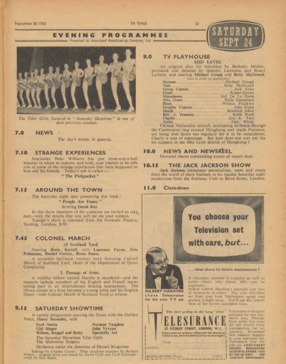 TV listings from 1955 in TV Times magazine