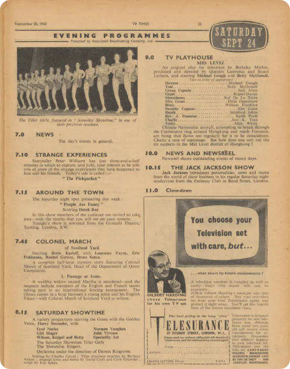 TV listings from 1955 in TV Times magazine