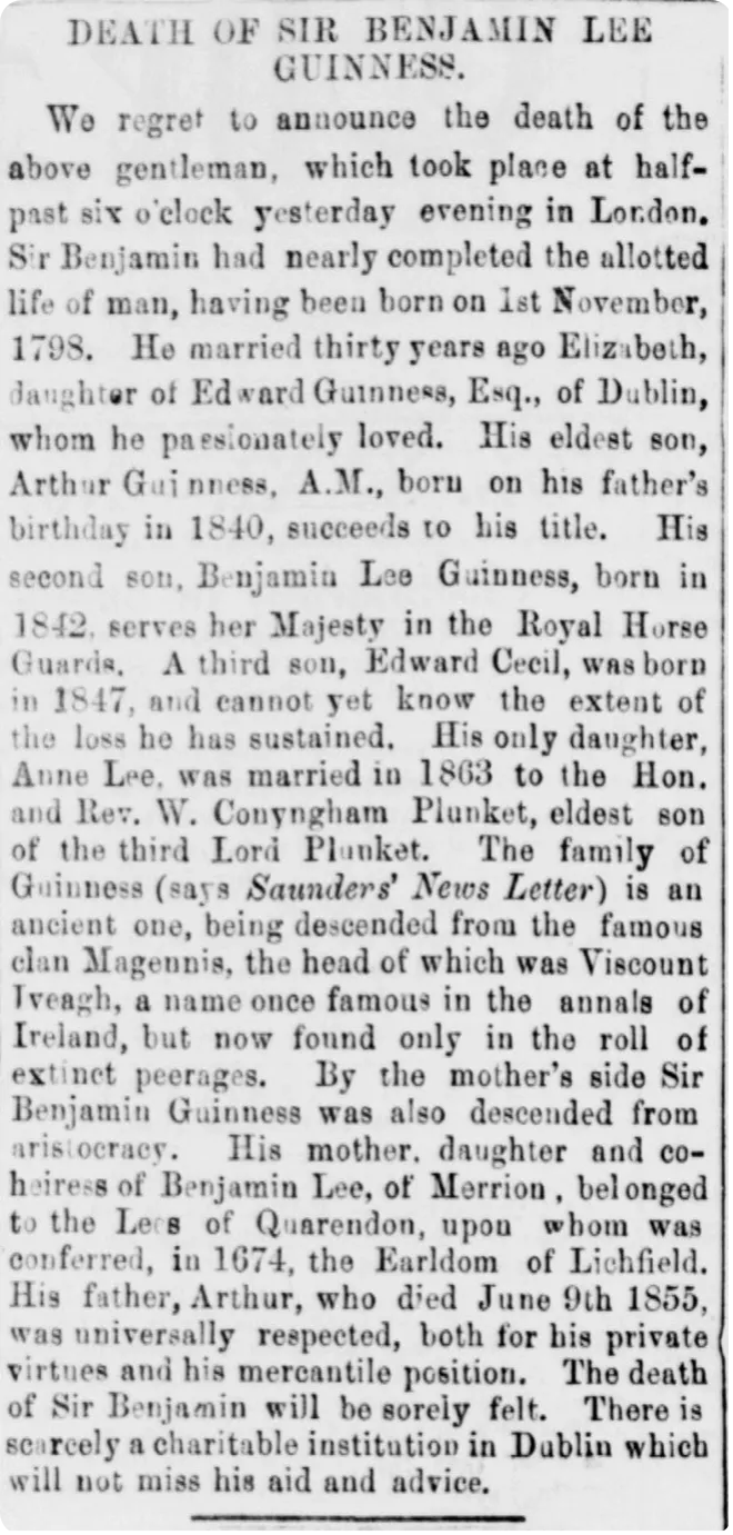 The Guinness family tree from a newspaper