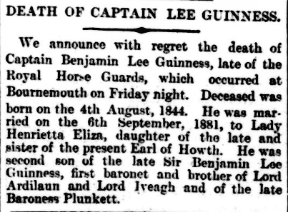Death of Ben Guinness announced in newspapers