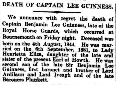 Death of Ben Guinness announced in newspapers