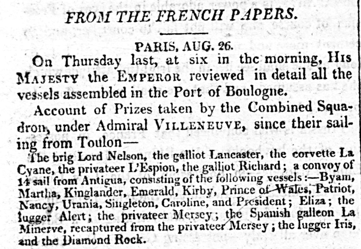 Oracle and the Daily Advertiser, 5 September 1805.