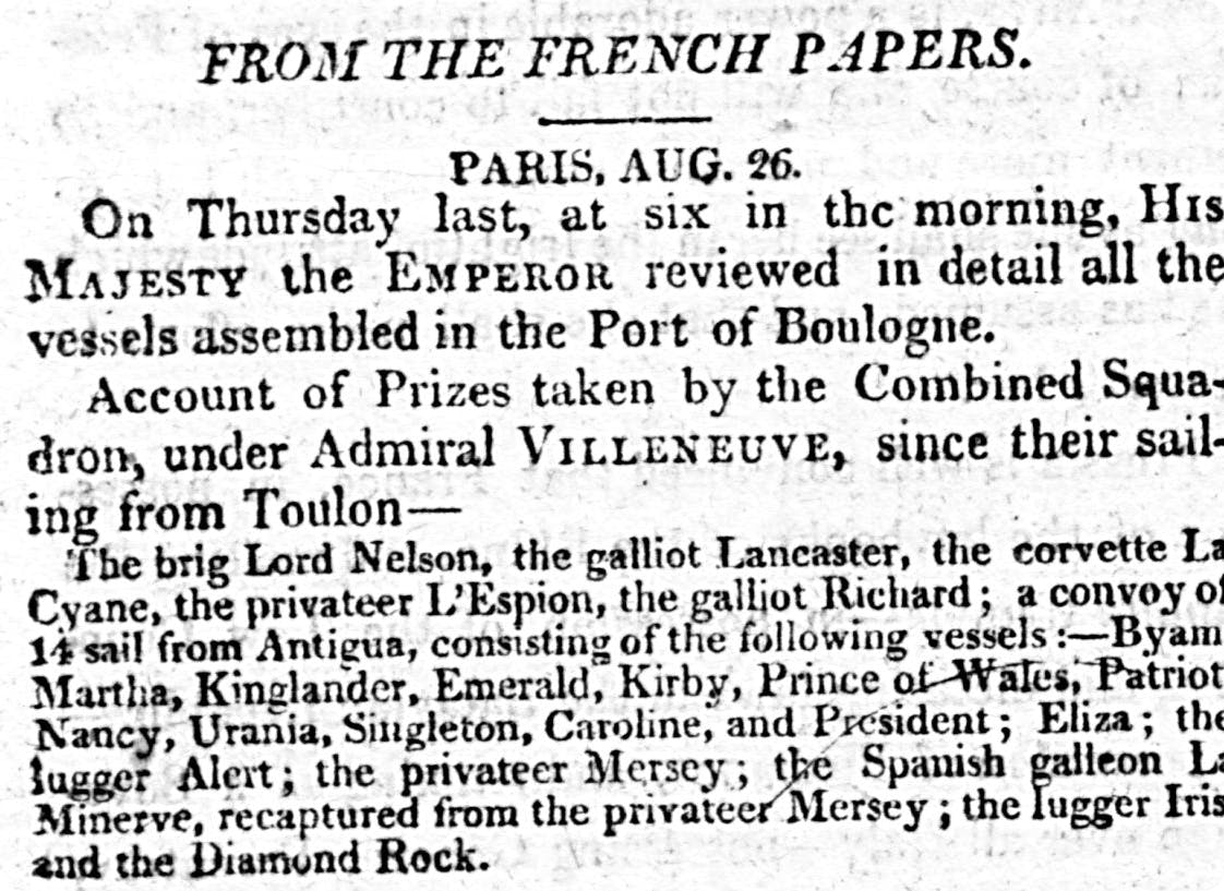 Oracle and the Daily Advertiser, 5 September 1805.