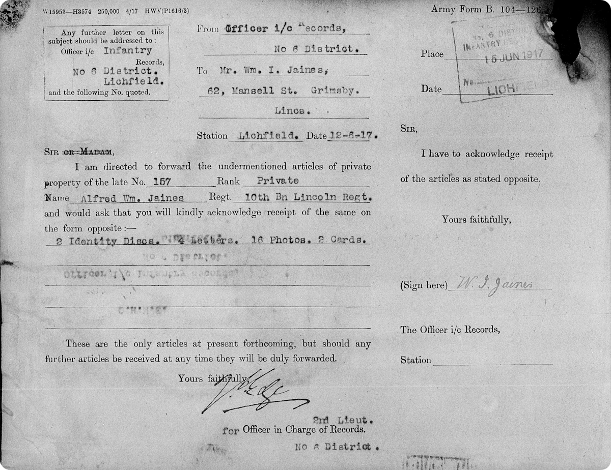 Military record extract from 1917