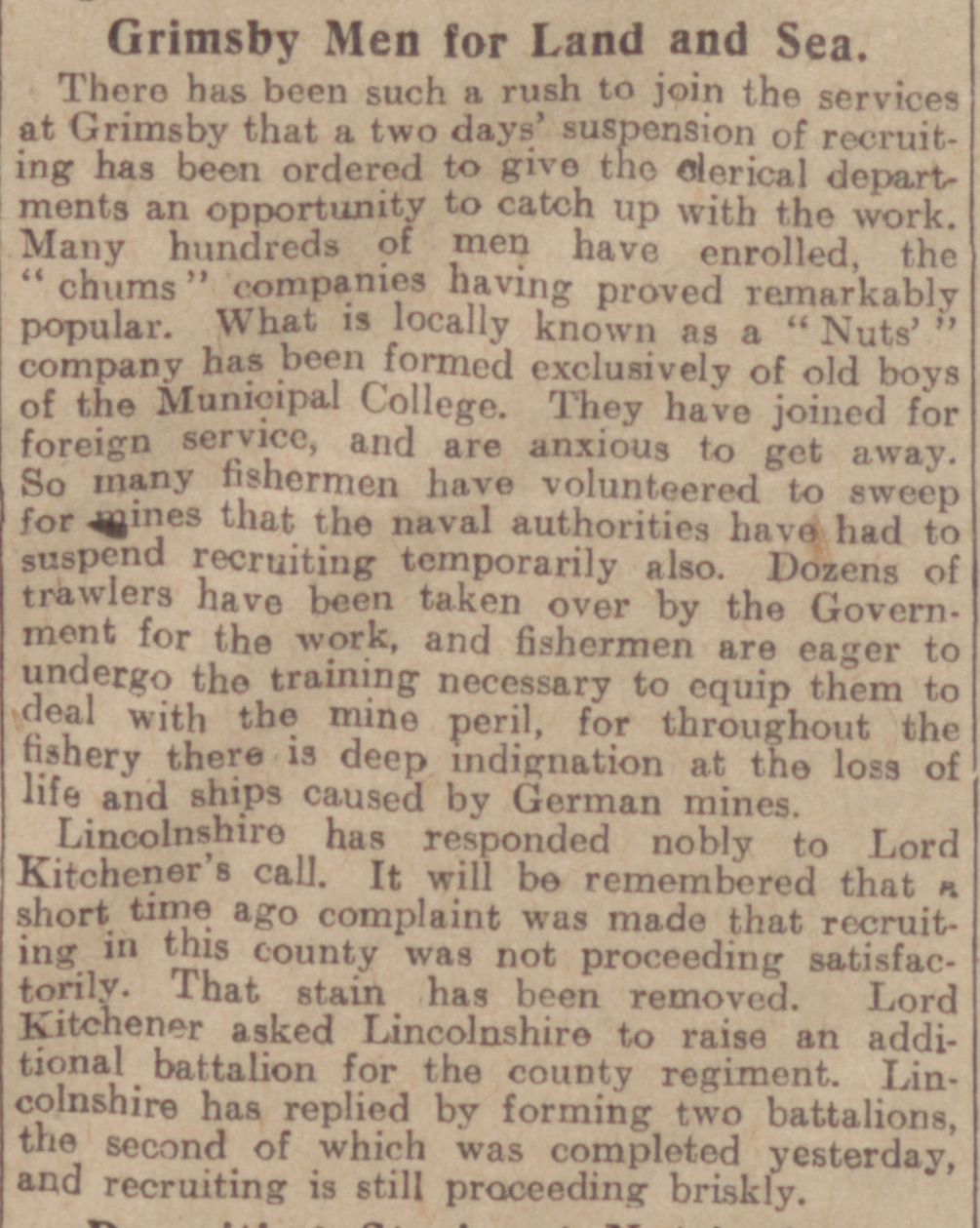 Newspaper article about WW1 recruiting