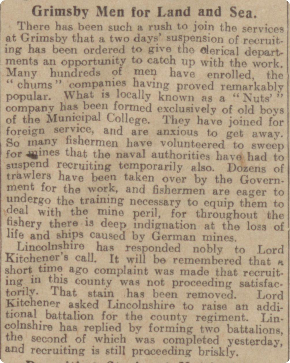 Newspaper article about WW1 recruiting