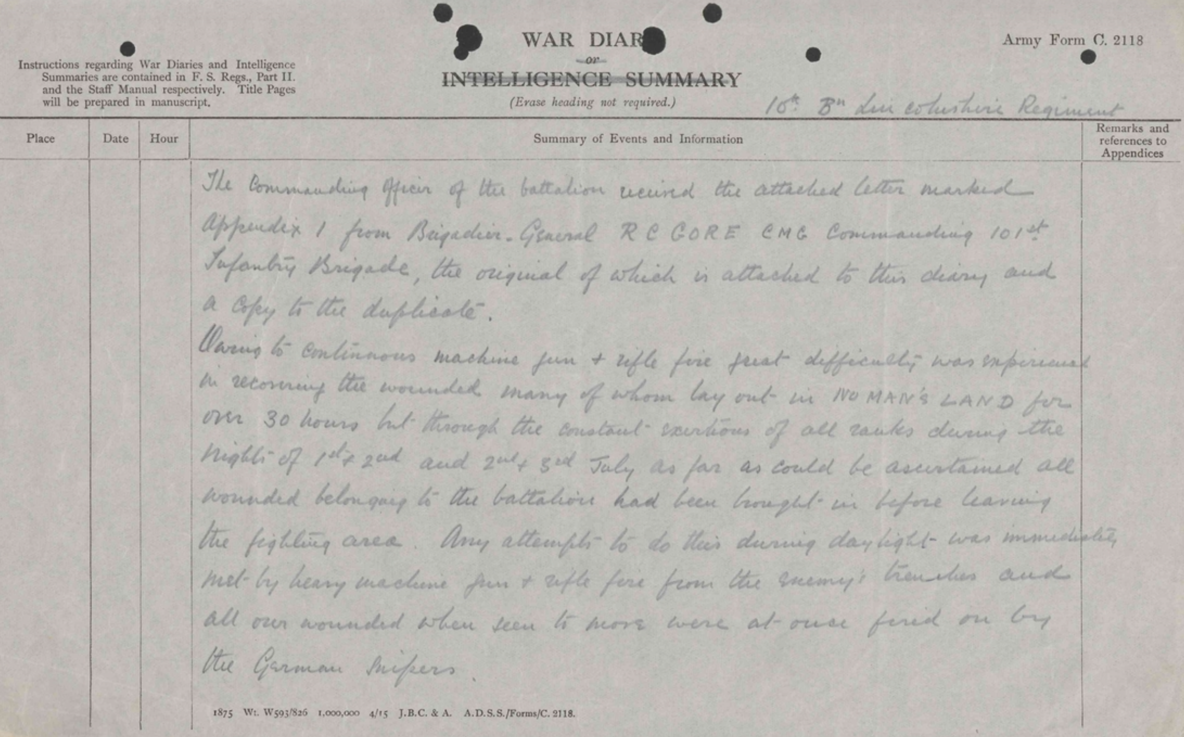 Chums war diary extract