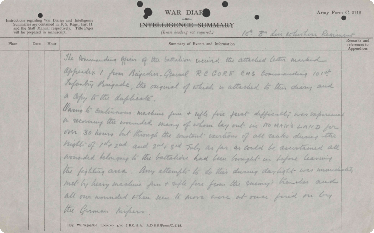 Chums war diary extract