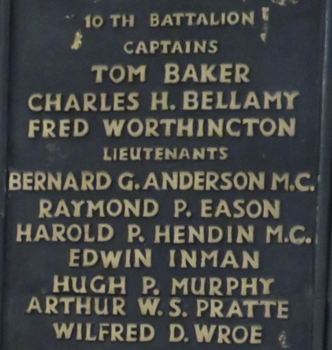 Names of officers on the Chums memorial