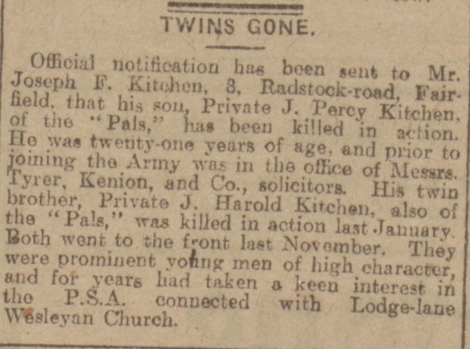 Announcement of the death of the Kitchen twins