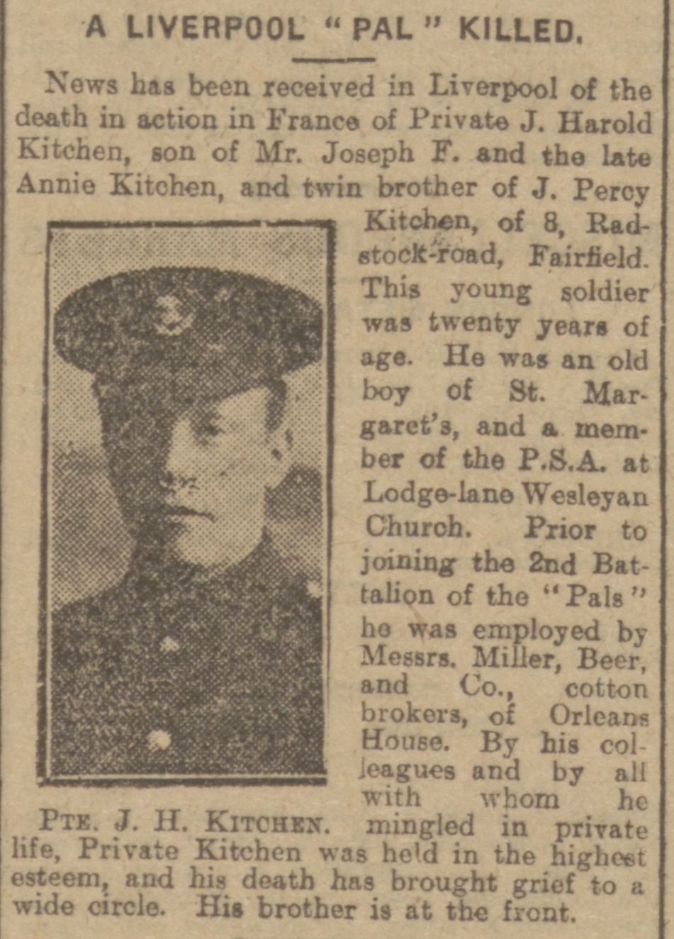 Newspaper report of Harold's death, with a photo