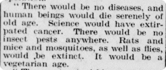 An extract from a 1927 newspaper article that discusses predictions for the future.
