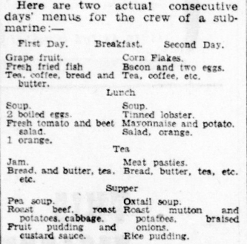 Example menus from aboard a submarine