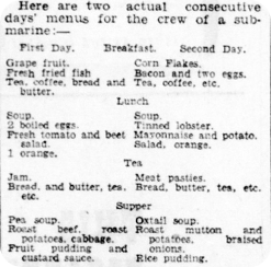 Example menus from aboard a submarine