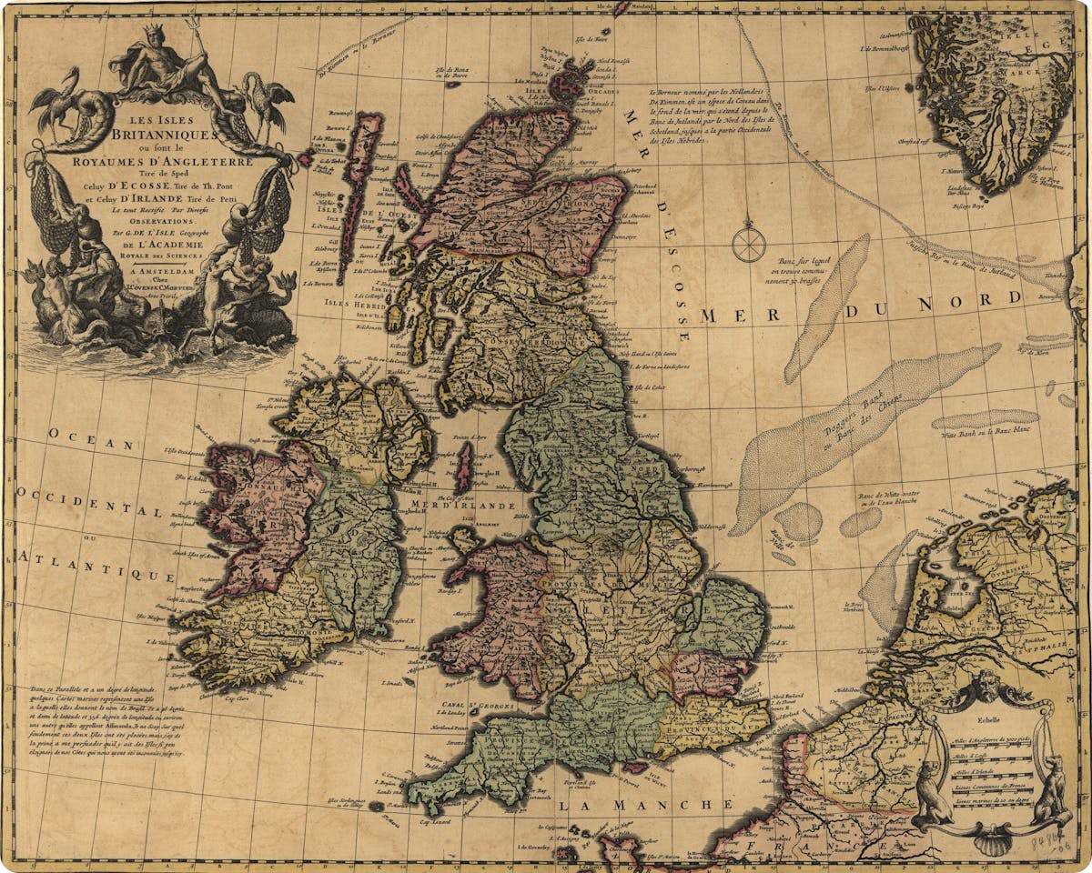 An old map of Britain and Ireland.