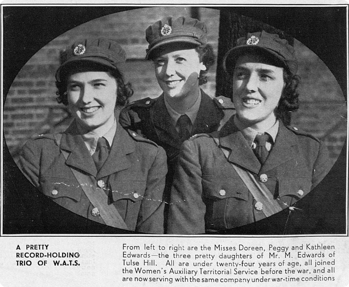 Sisters Doreen, Peggy and Kathleen Edwards of the ATS, in The Sphere, 11 November 1939.