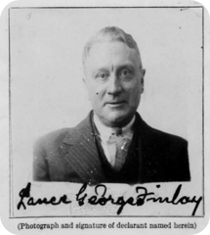 A photo of Taylor’s great-grandfather, Lancelot (Lance) George Finlay, pictured in his naturalisation petition from 1934. View the full record here.  