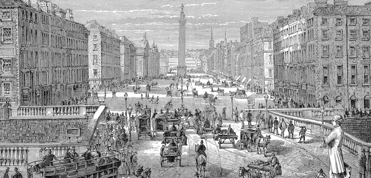 Engraving of 19th century Dublin, Ireland.