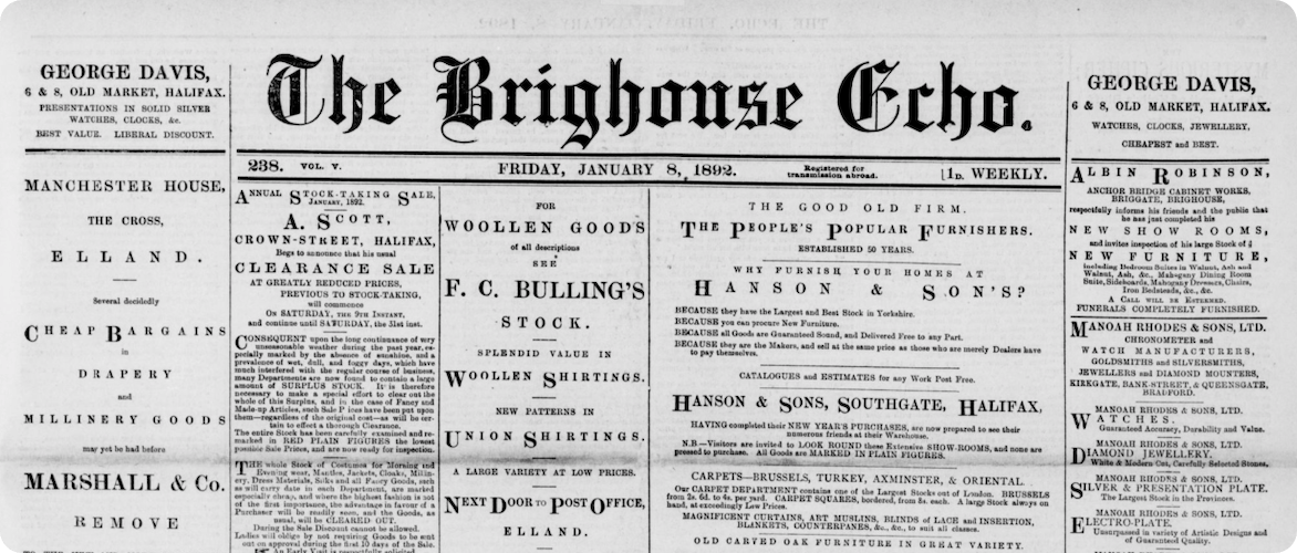 The Brighouse Echo, 8 January 1892.