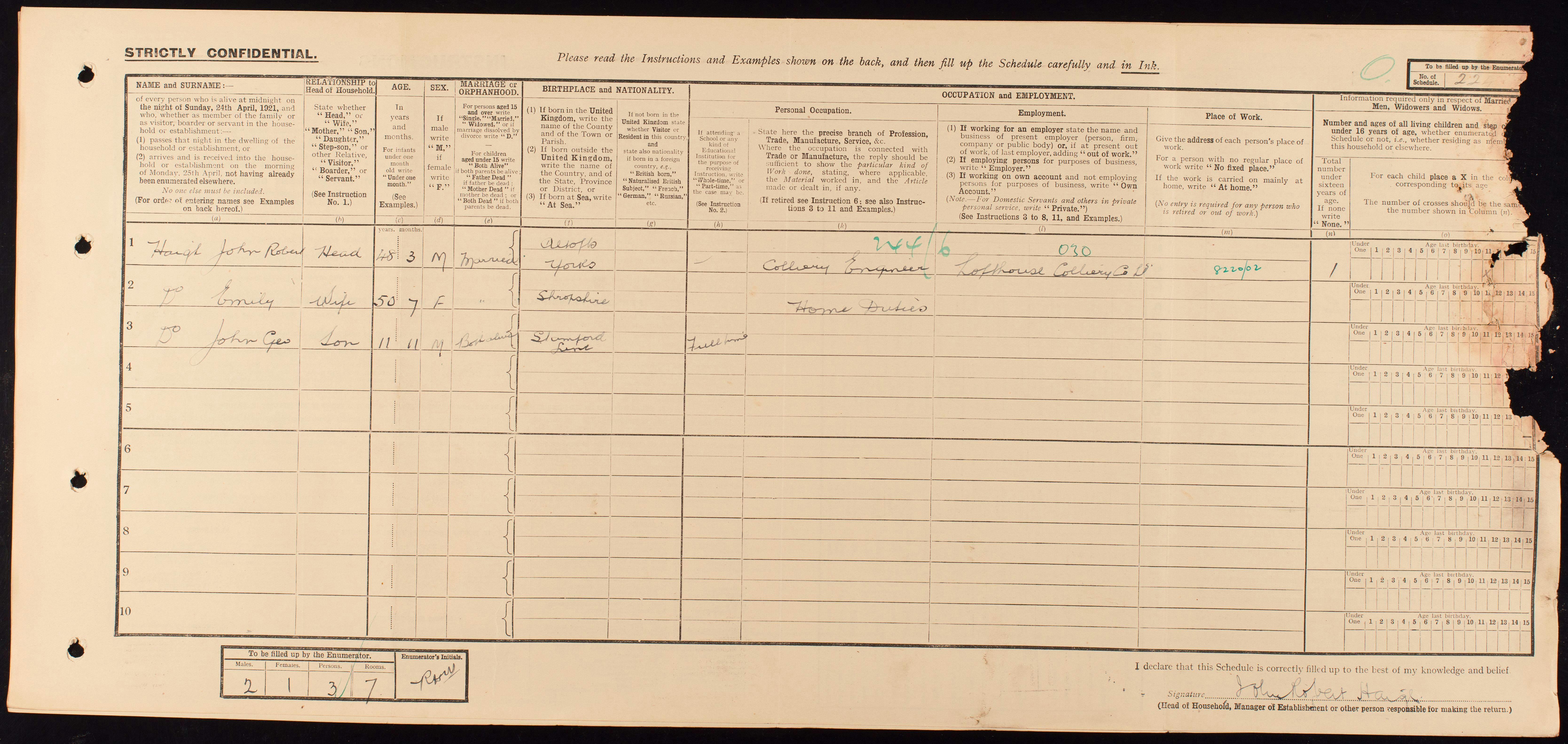 Serial killer John Haig's 1921 Census record.