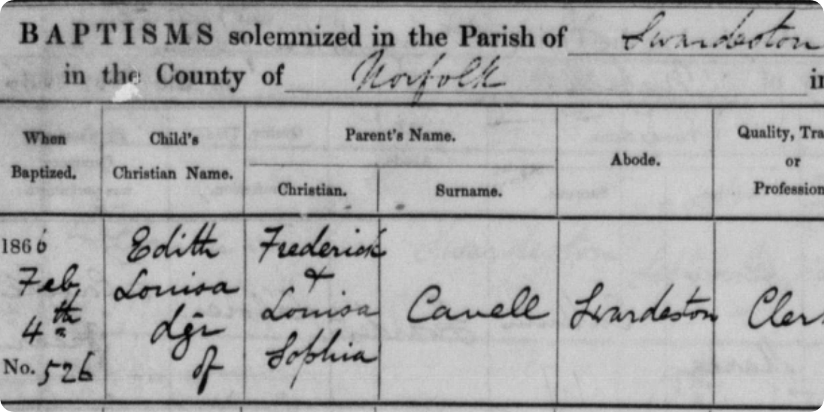 Edith Cavell baptism record
