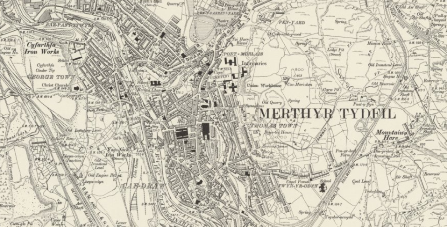 Map of Merthyr Tydfil, Wales