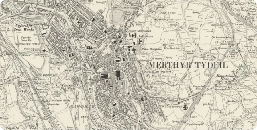 Map of Merthyr Tydfil, Wales
