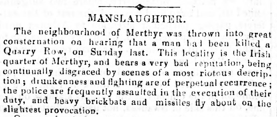 Newspaper article from Merthyr Tydfil