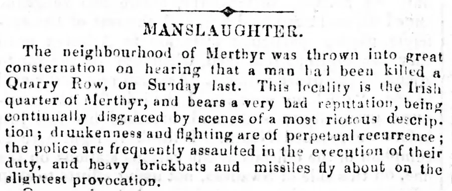 Newspaper article from Merthyr Tydfil