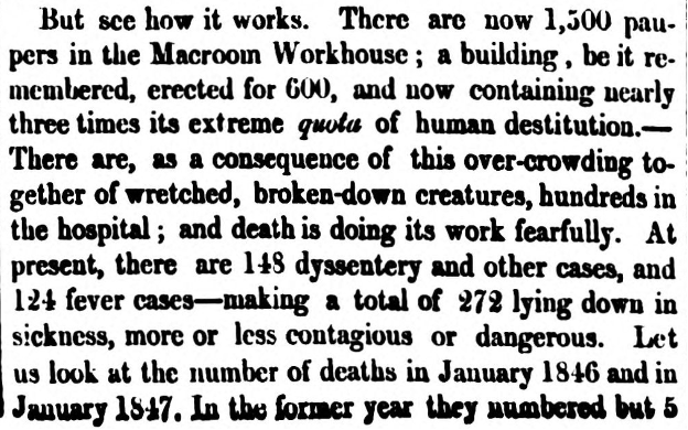 Newspaper article discussing effects of the Irish Famine