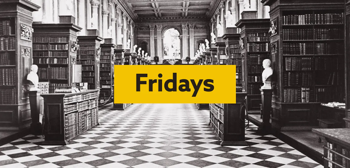 Findmypast Fridays logo with a university library in the background