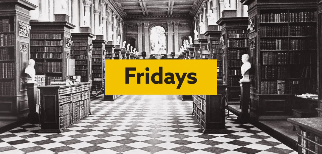 Findmypast Fridays logo with a university library in the background