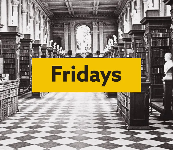 Findmypast Fridays logo with a university library in the background